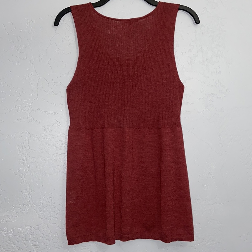 Eileen Fisher Wool Sleeveless Top Blouse Babydoll Tank Rusty Red Sz Medium - Picture 2 of 6